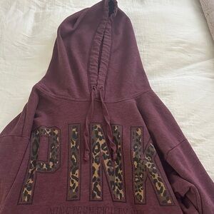 PINK Victoria's Secret Burgundy Hoodie with Leopard Print